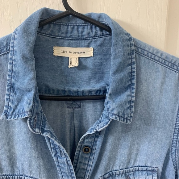 Forever 21 Button Front Chambray Light Wash Mini Shirt Dress Tunic Women’s S - Picture 4 of 13